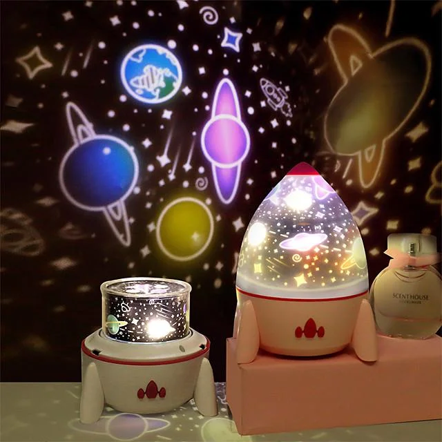 Dimmable Planet Magic Projector Light Bedroom Decor Star Universe Night Light LED Colorful Rocket Rotary Flashing Projector With Speaker Projector Light