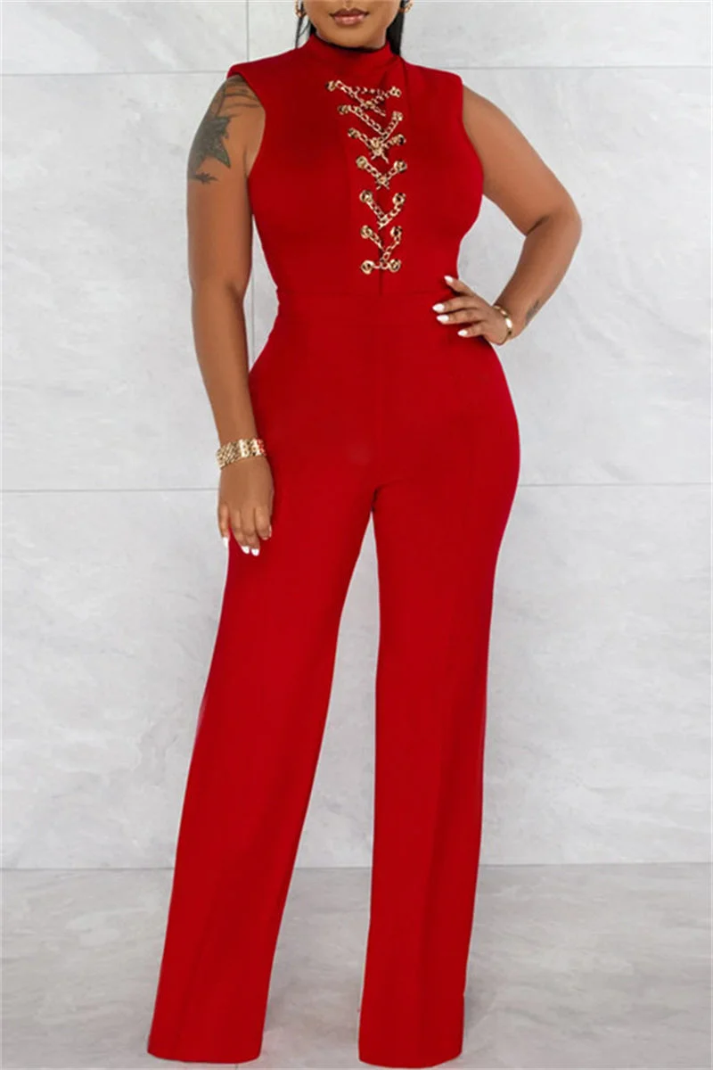 Fashion Casual Solid Patchwork Half A Turtleneck Regular Jumpsuits