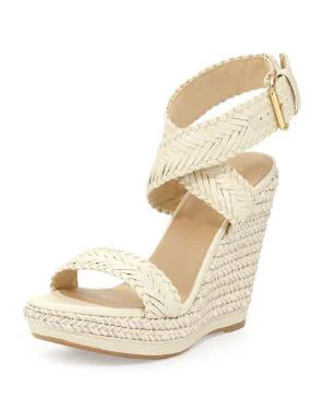 Custom Made White Wedge Sandals with Cross Over Straps Vdcoo