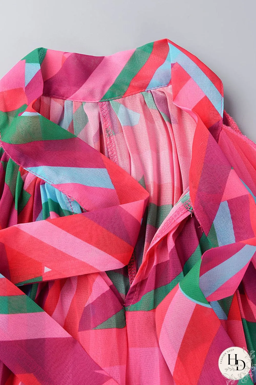 Rose Red Casual Print Patchwork Fold O Neck A Line Dresses