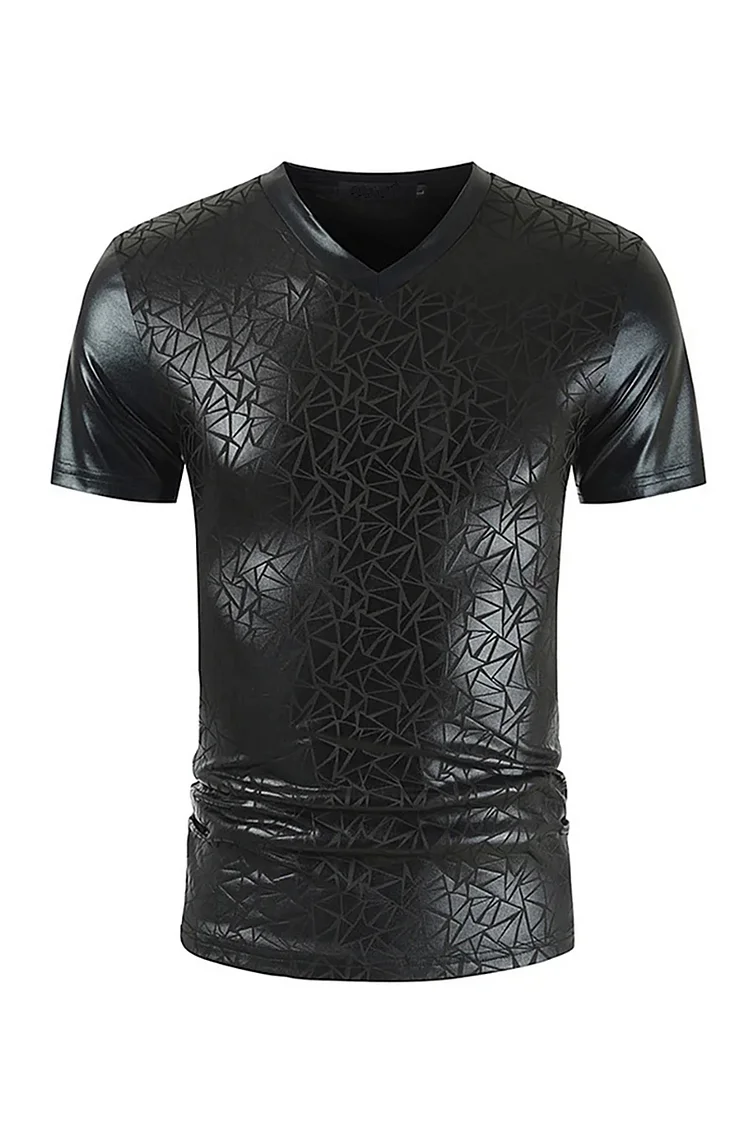 Men's Metallic Geometric Print V-Neck Short Sleeve Slim Casual Short Sleeve T-shirt