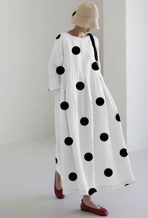 Women's Casual Polka Dot Print Long Sleeve Midi Dress Dress