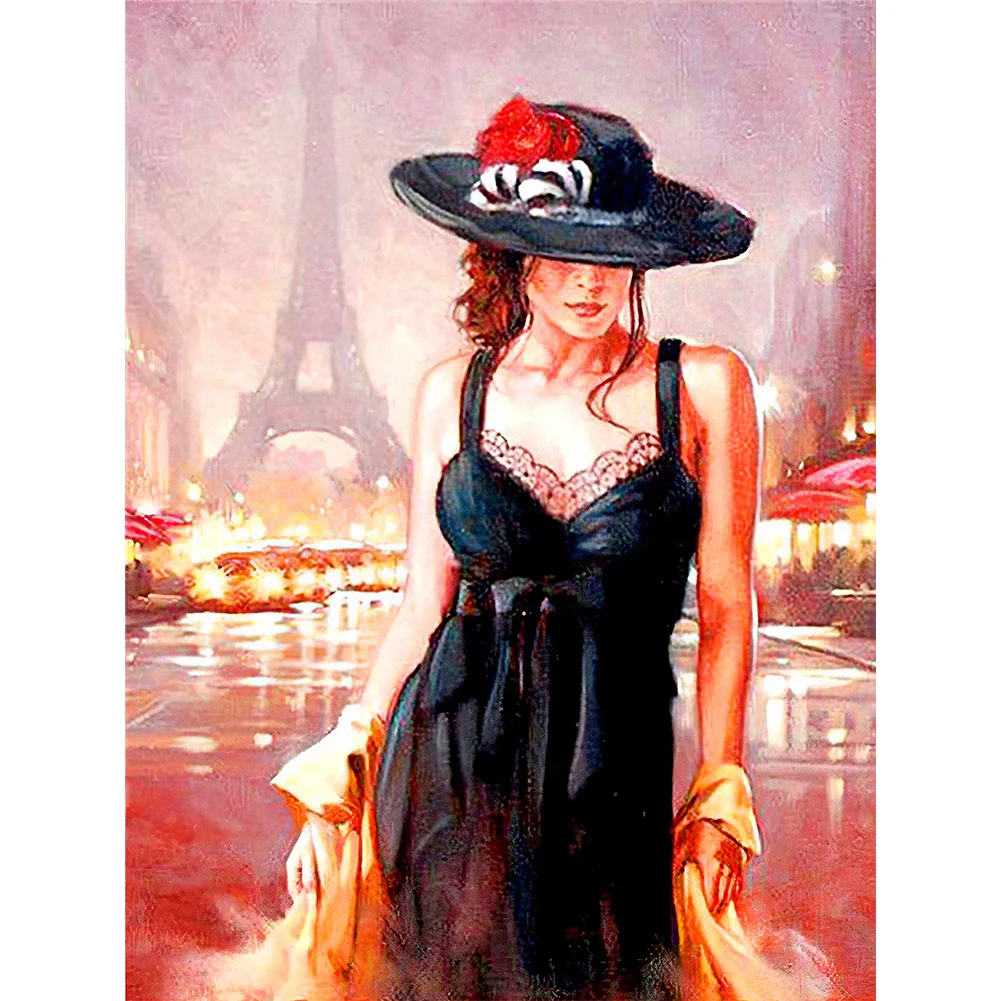 Woman with Hat - Full Round - Diamond Painting(30*40cm)