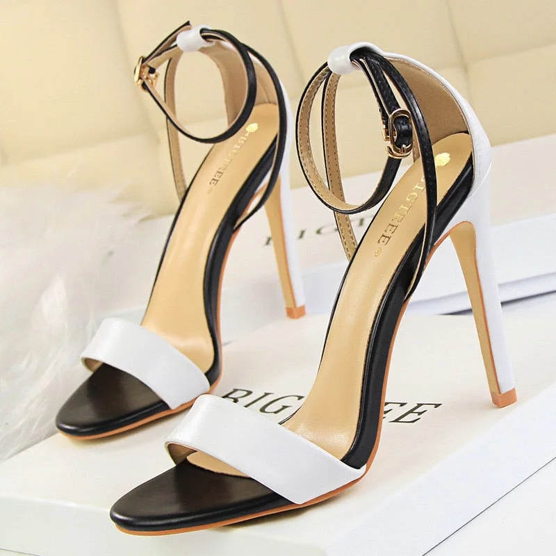 BIGTREE Shoes Pu Leather High Heels 2022 New Women Heels Sexy Stiletto Heels 11 Cm Party Shoes Color Matching Women Sandals