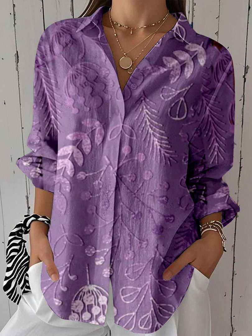 Women 3/4 Sleeve Shirt Collar Floral Printed Graphic Button Tops