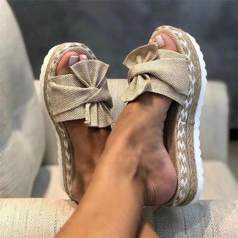 Qengg New Women Slippers Platform Wedge Sandals Fashion Bow Peep Toe Beach Outdoor Ladies Walking Shoes Plus Size Zapatilla Mujer