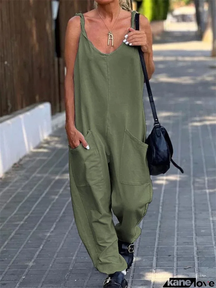 Women's Summer Travel Loose Thin Jumpsuit with Pocket