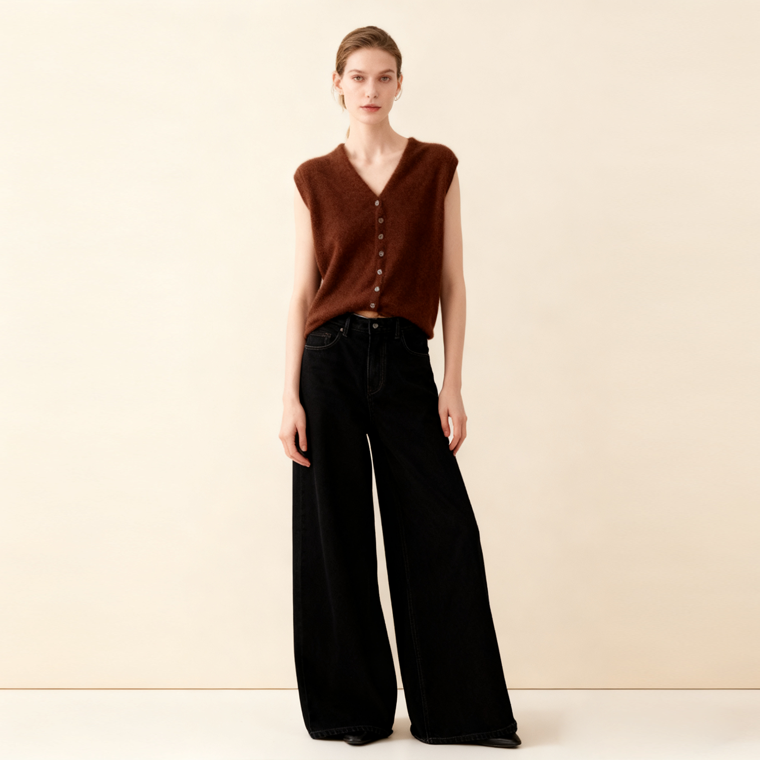 Women's V-Neck Sleeveless Sweater Vest for Fall and Winter REAL SILK LIFE