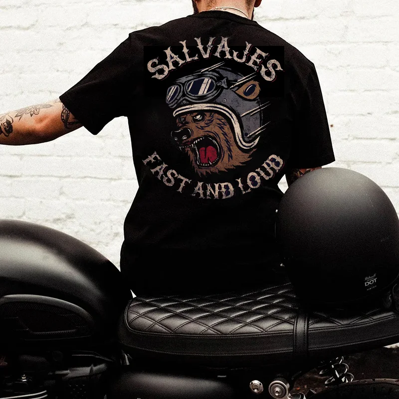 SALVAJES FAST AND LOUD Helmet Bear Print Men's T-shirt