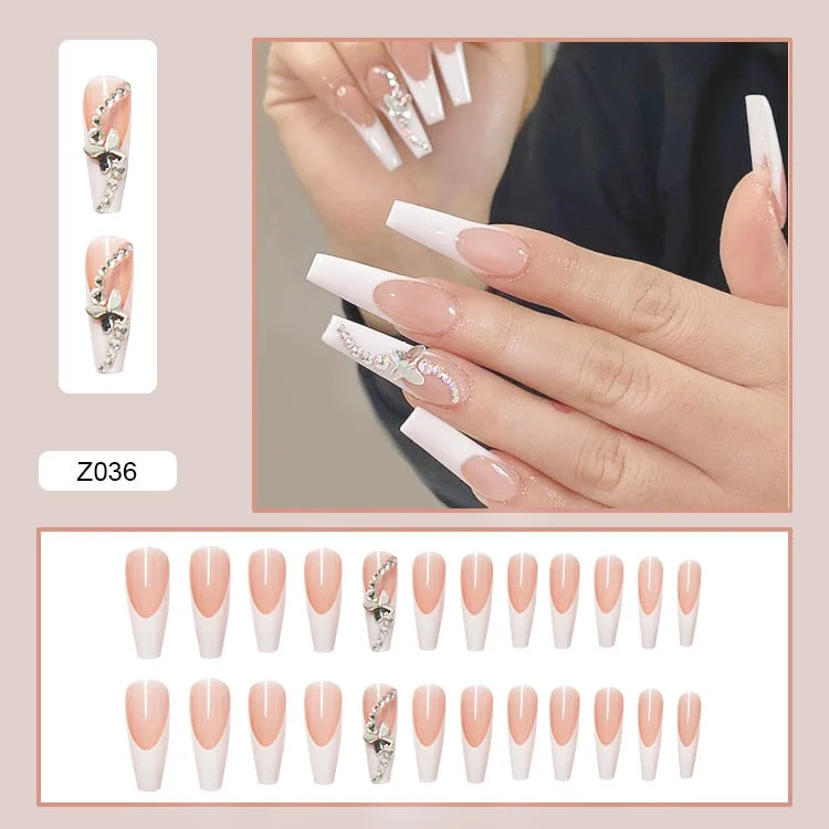 24pcs Stereoscopic Butterfly Light Luxury Elegant Nude Lady Style Removable Nail False Nail Manicure Tool-Nail Inspo