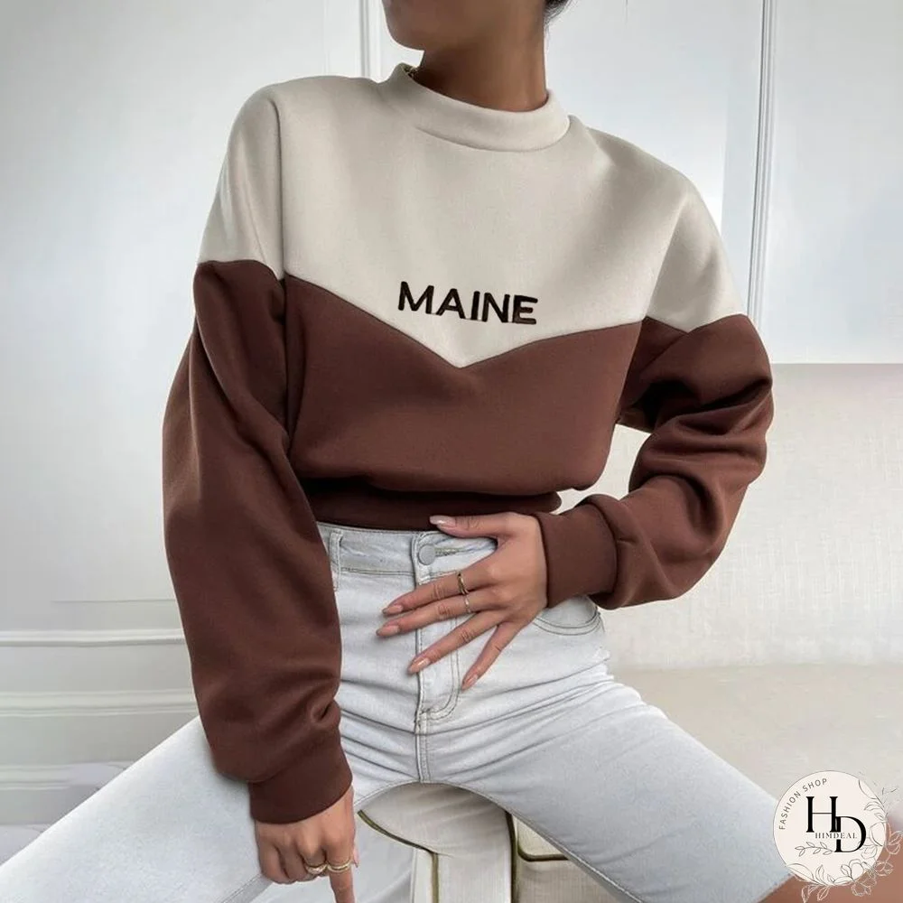 Maine Print Vintage Long Sleeve Casual Sweatshirt