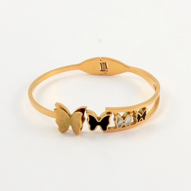Ig Style Sweet Butterfly Titanium Steel Plating Inlay Shell Bangle