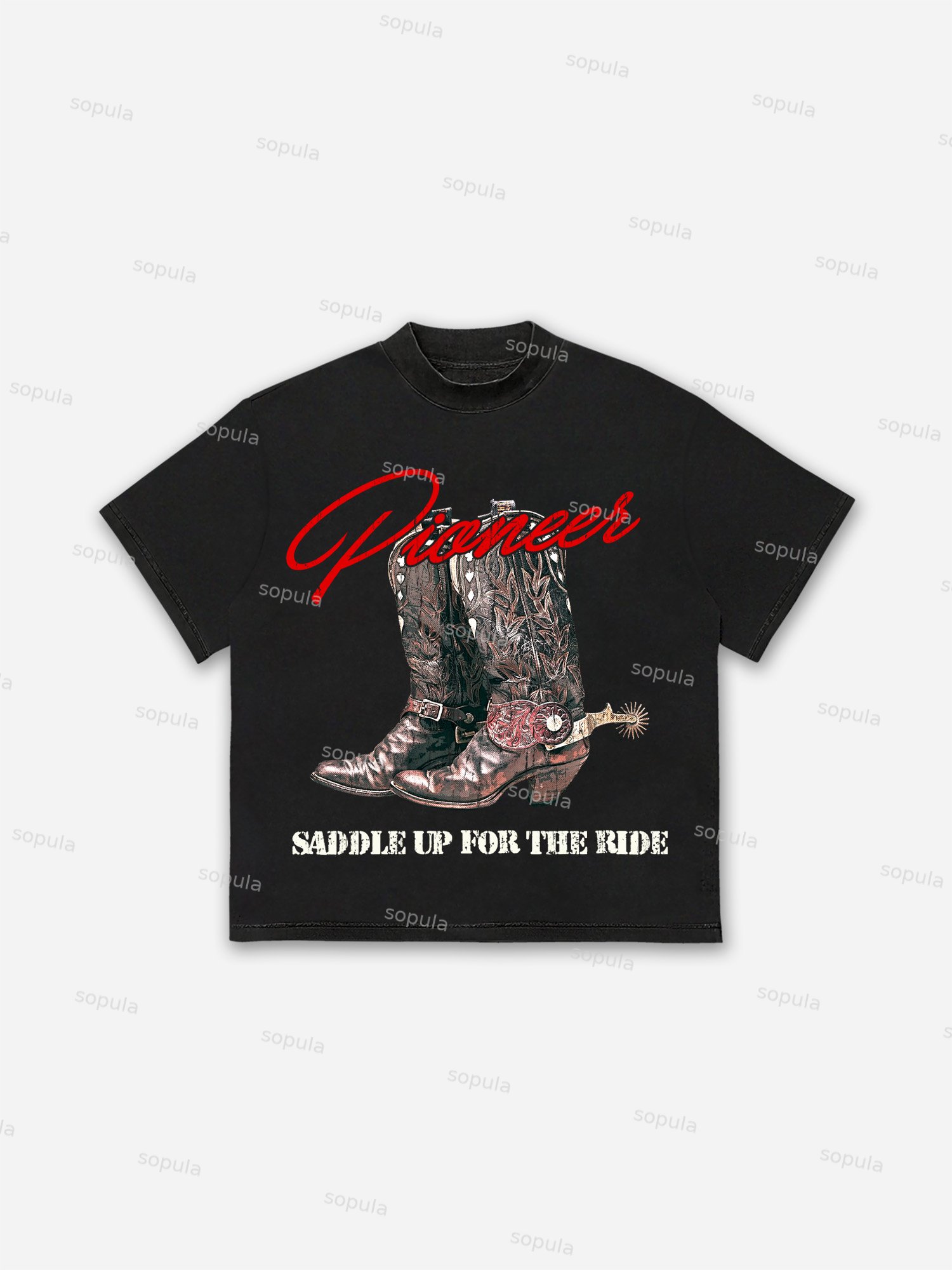 Vintage Pioneer Western Cowboy Boots Graphic Cotton T-shirt - SOPULA