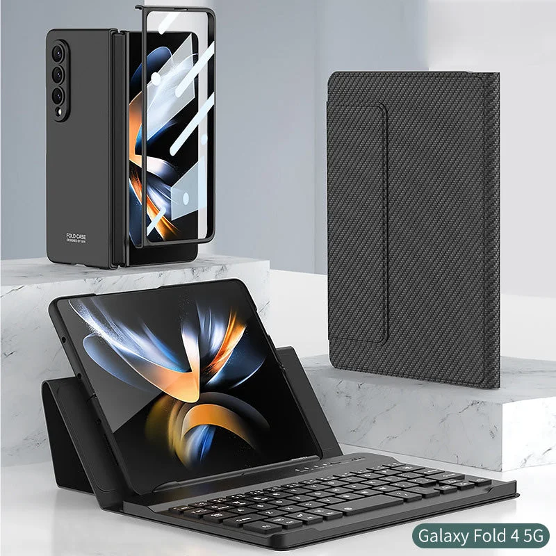 Suitable For Samsung Z Fold3/Z Fold4 Bluetooth Keyboard Plain Leather Case