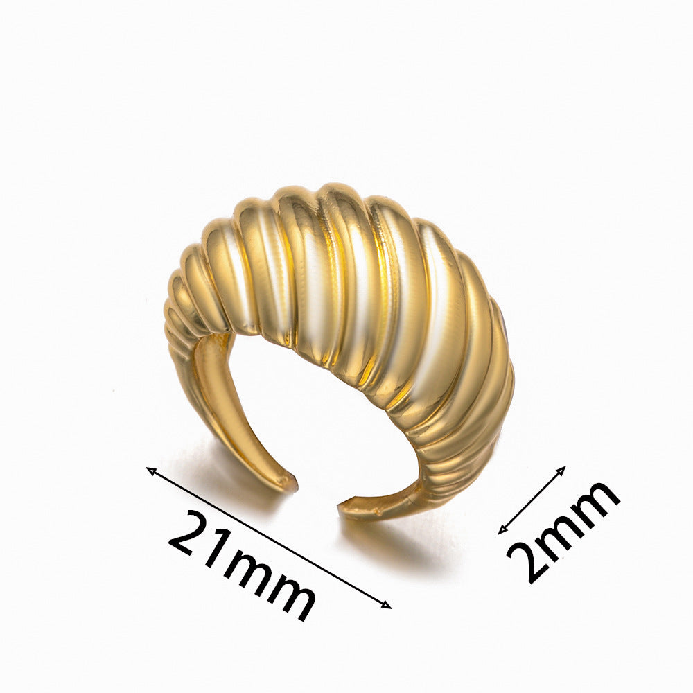 Fashionable And Simple Copper-Plated Real Gold Geometric Open Ring Female Ins Metal Style Niche High-End Ring