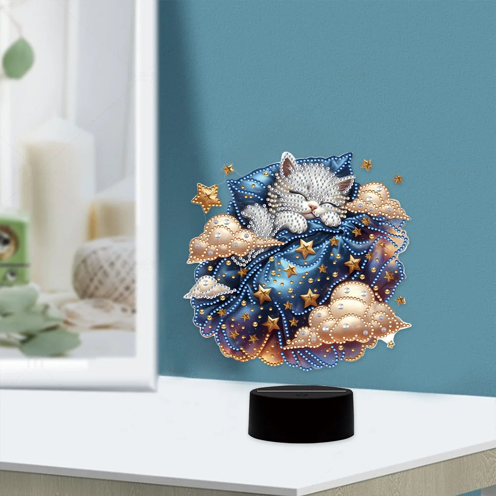 5D DIY Cat Double Sided Diamond Painting Acrylic Night Light for Art Crafts