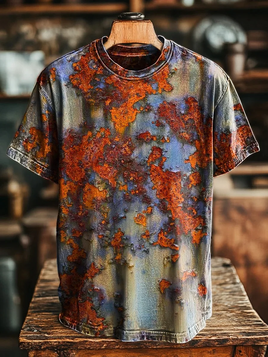 Eagerlys Unisex Vintage Abstract Swoosh Rust Art Print T-shirt Eagerlys