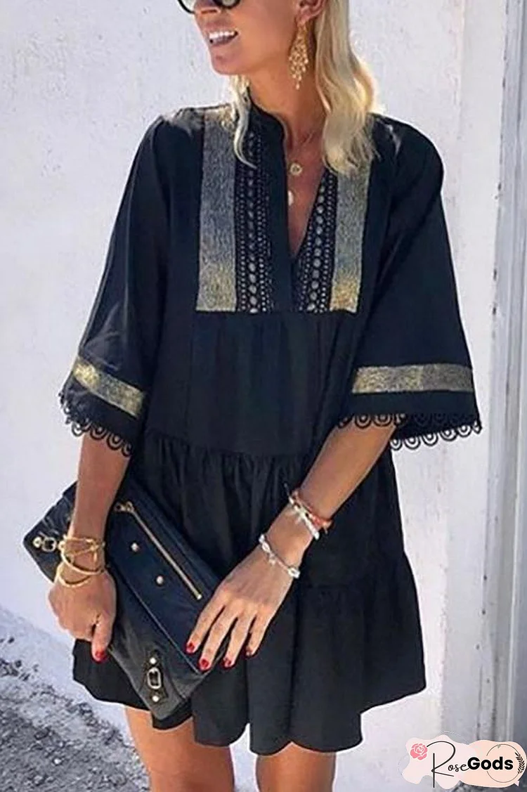 Print Tassels V Neck Mini Dress