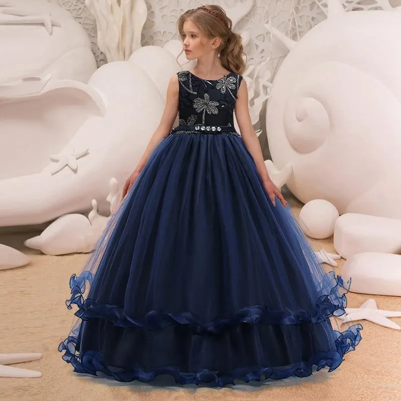 2021 Vintage Costume Kids Dresses For Girls Children Flower Princess Petal Dress Girl Party Wedding Dress Bridesmaid 10 12 Year