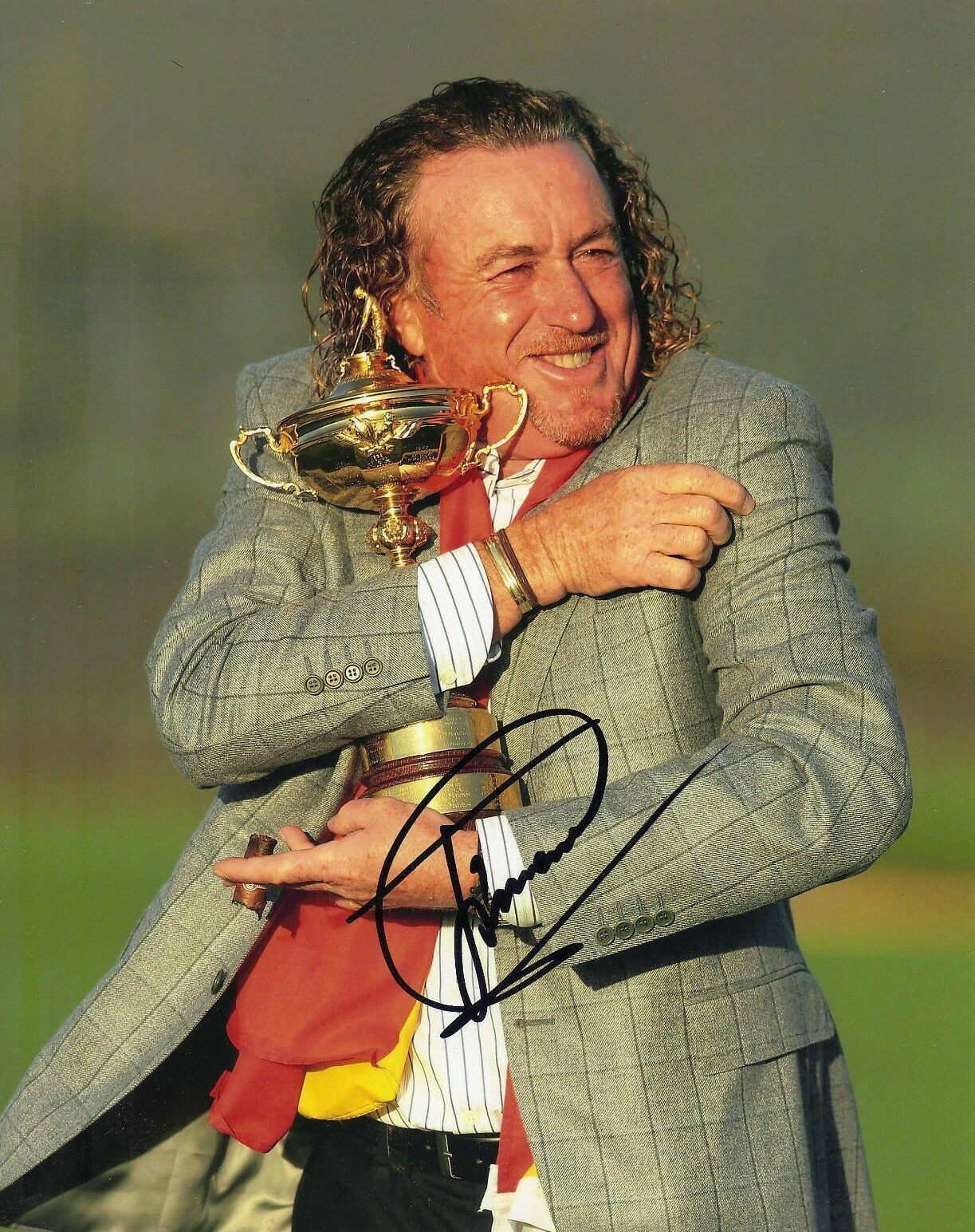 Miguel Angel Jimenez SIGNED 10X8 Photo Poster painting Ryder Cup Trophy AFTAL COA (3028)