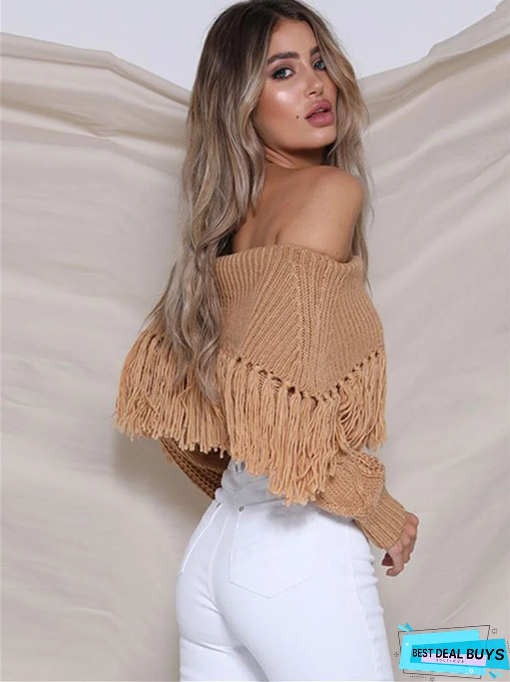 One-Shoulder Tassel Off-The-Shoulder Sexy Long-Sleeved Sweater