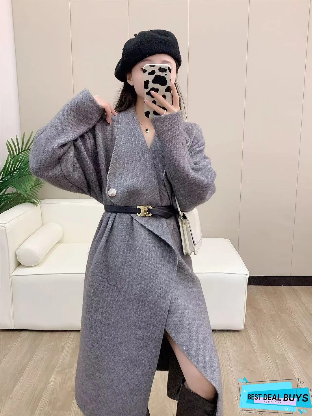 Casual Long-Sleeved Solid Color Tie Coat