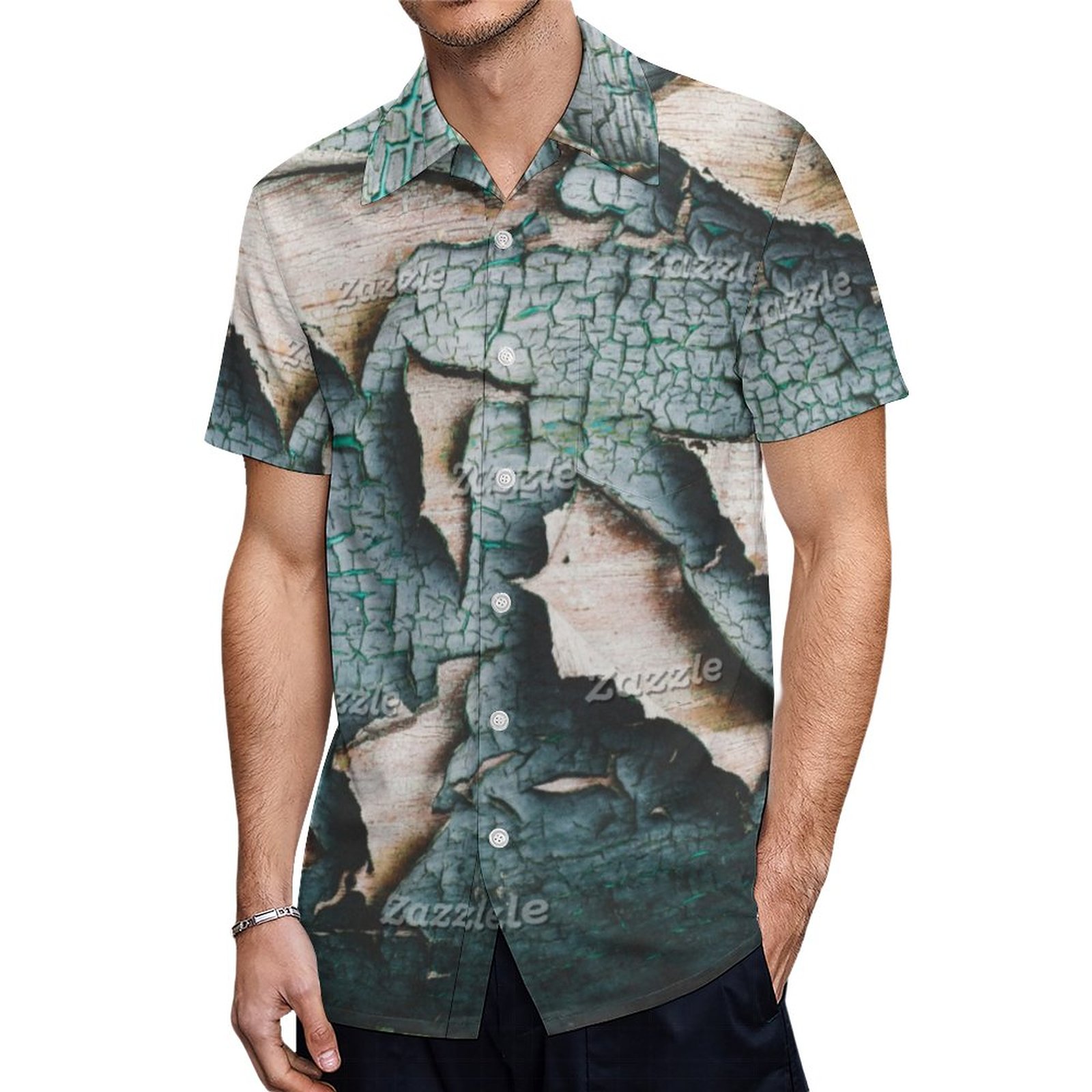 Rustic Old Light Blue Green Peeling Paint Hawaiian Shirt Mens Button Down Tropical Hawaii Beach Shirts