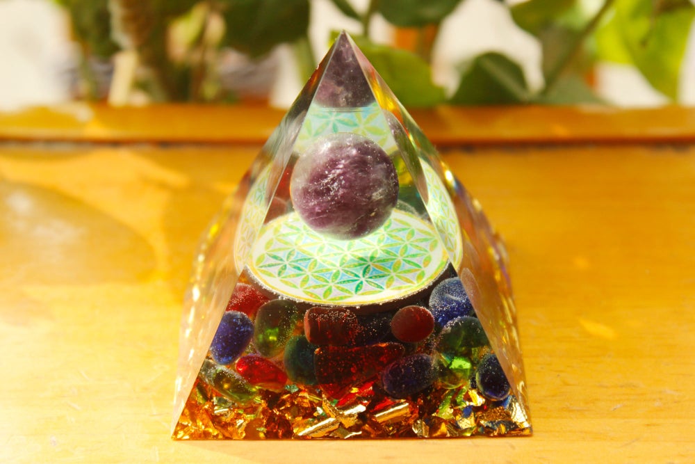 

Orgone Pyramid Chakra - Rainbow Fluorite, 501 Original