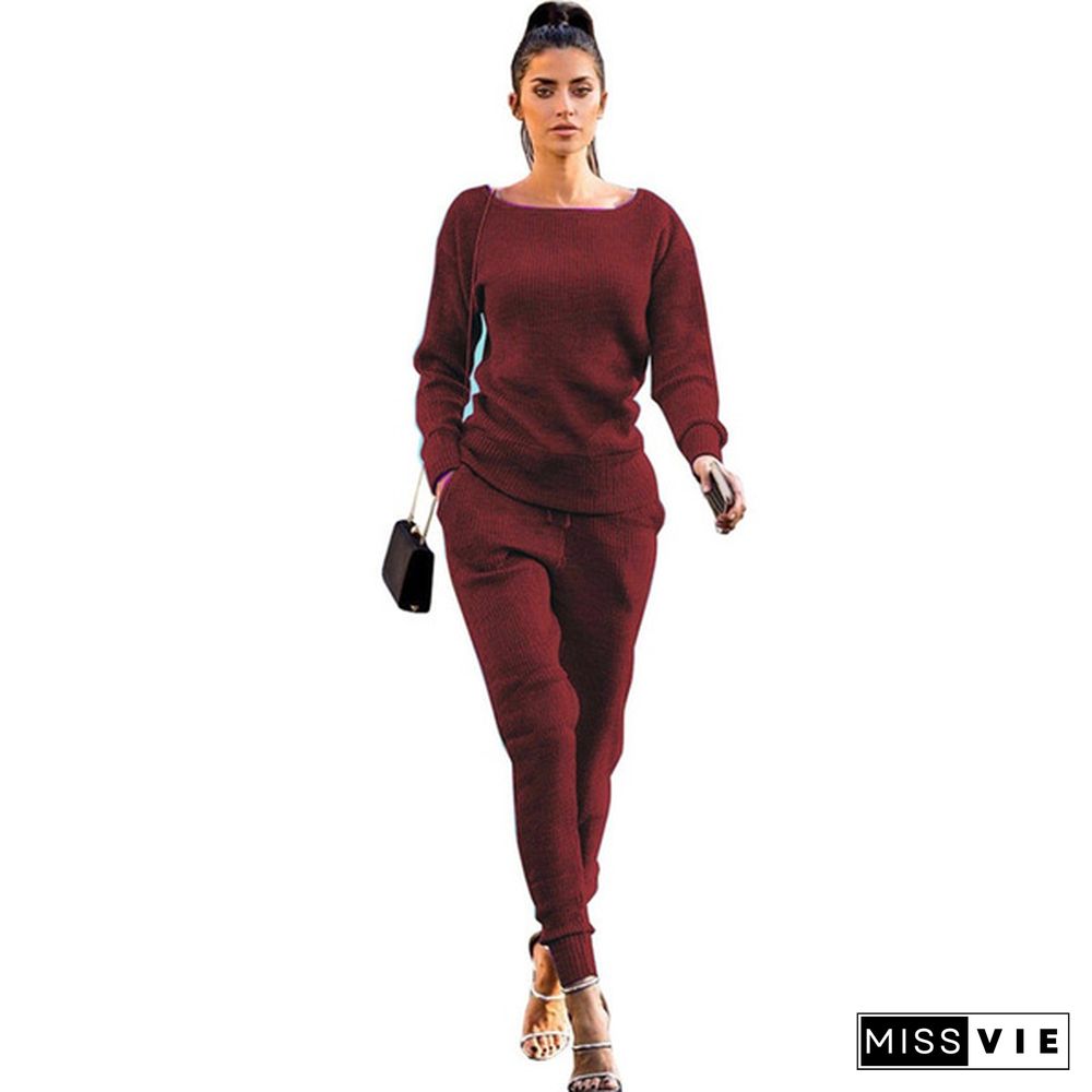 Women's Fashion Casual Two-piece Round Neck Pit Sports Suit