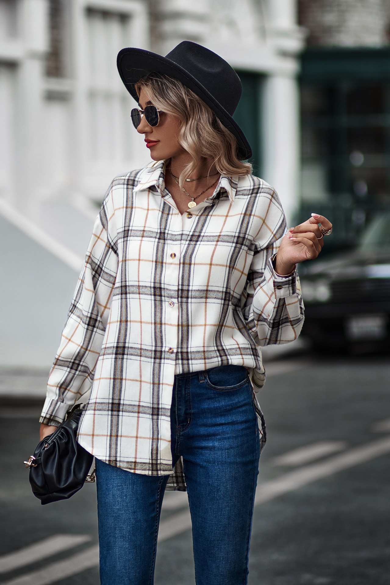  thdmladies Casual Loose Boyfriend Plaid Shirt thedmladies