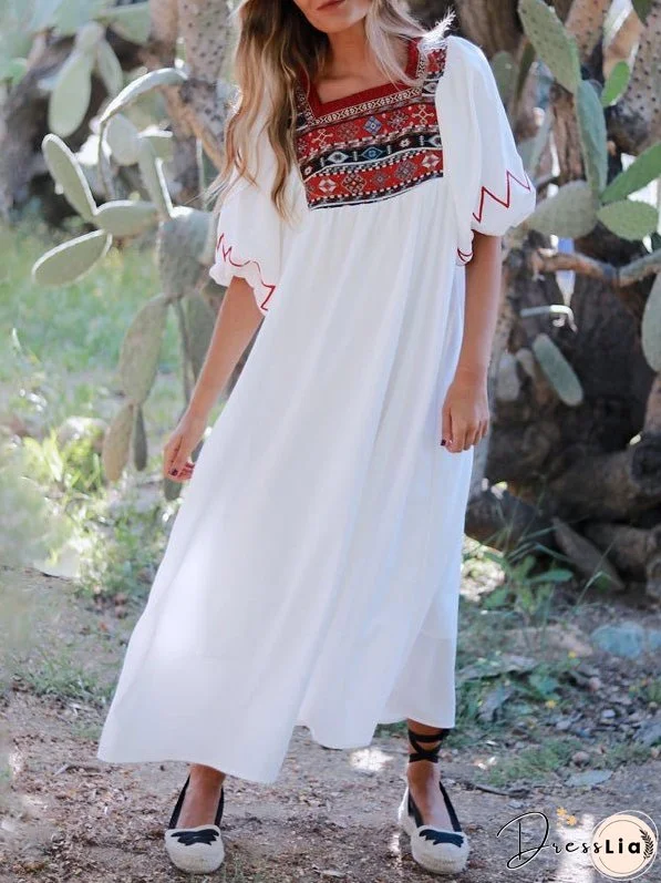 Dresses Printed Square Neck Puff Sleeve Swing Dress for Women