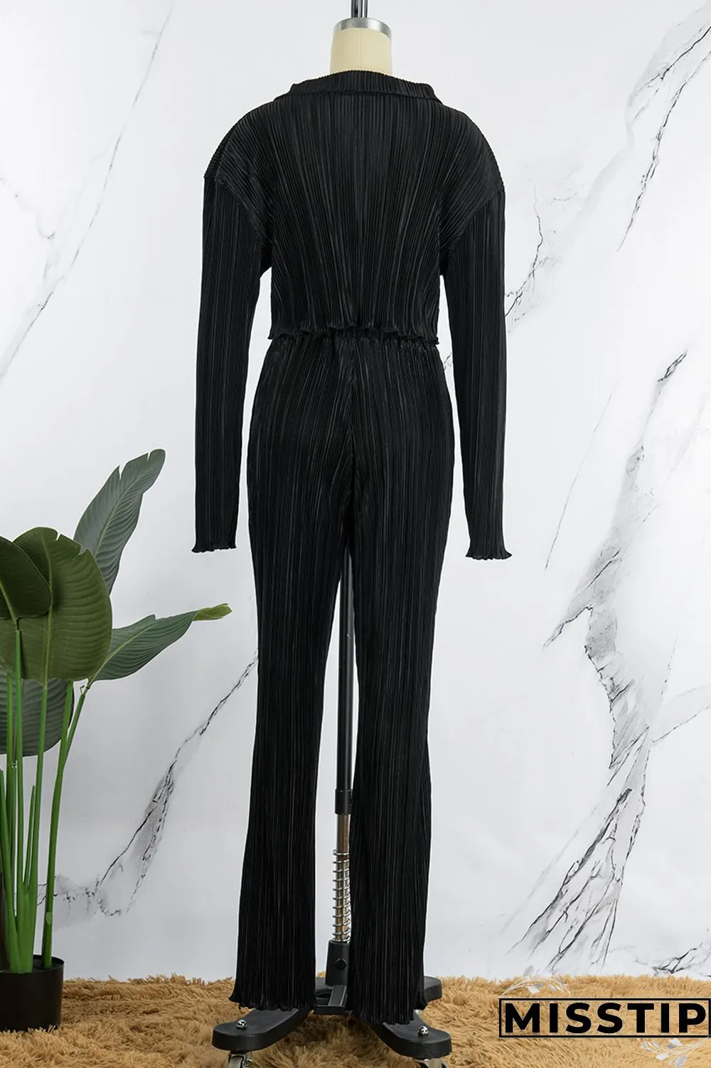 Black Casual Solid Patchwork Turndown Collar Long Sleeve Two Pieces