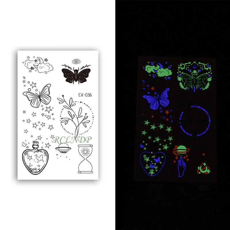 Waterproof Temporary Luminous Tattoo Sticker Moon Lunar Planet Star Sky Element Tattos Flash Tatoo Fake Tatto for Kids Women Men