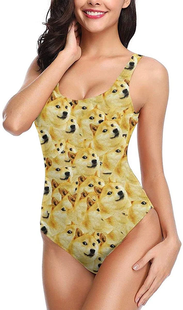 Funny Animal Doge Meme One Piece Sexy 3D Print Fake Bikini Swimsuits Bathing Suit Swimwear Beachwear