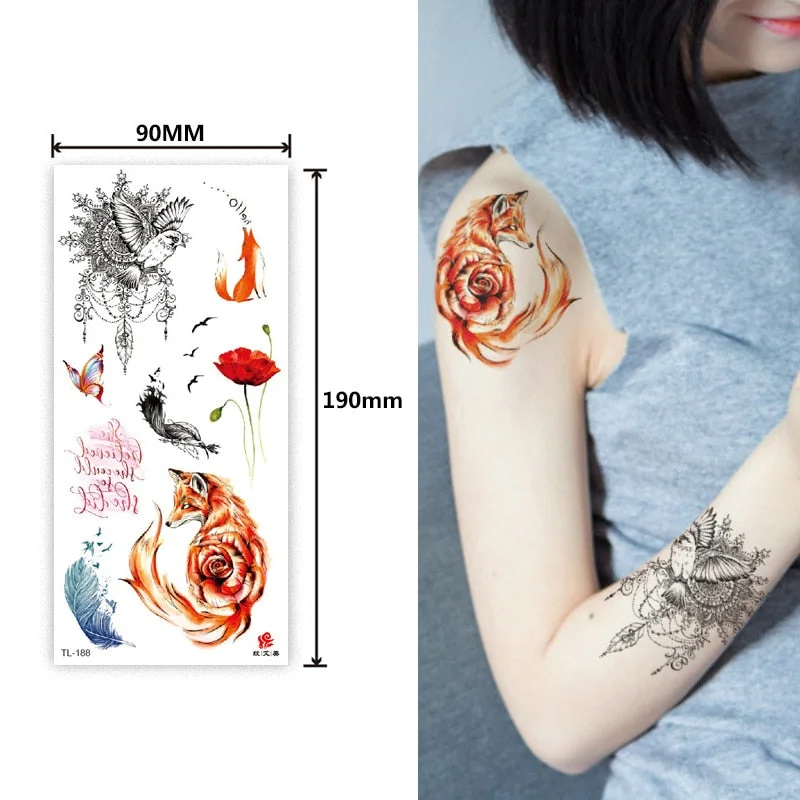 Animal and plant totem flower butterfly bird fox body arm waterproof men and women healthy natural temporary tattoo stickers