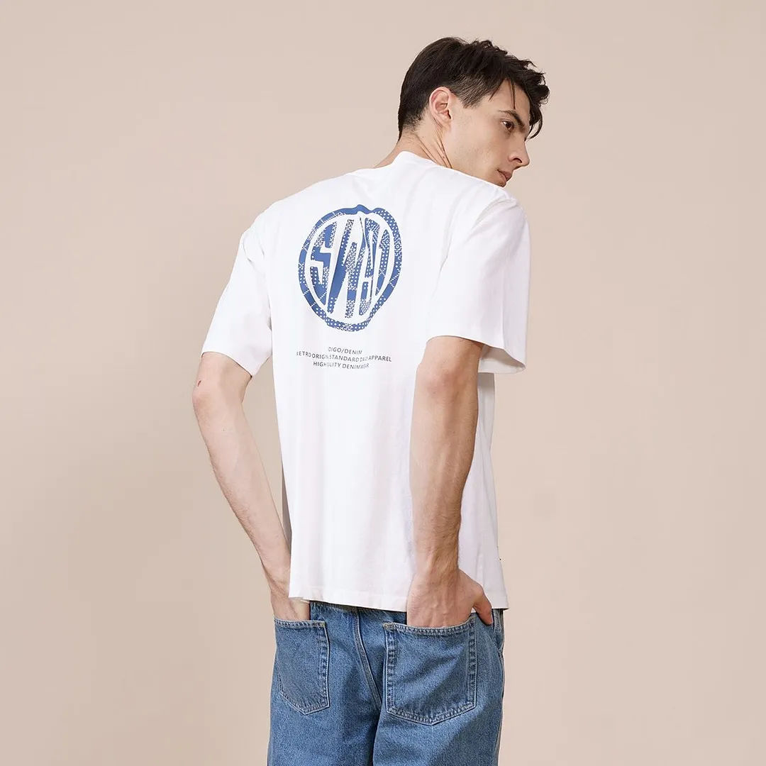 SIMWOOD 2021 Summer New 100% Cotton Letter Print T-shirt Men Drop Shoulder Plus Size Short Sleeve Tshirt Tops SK170164