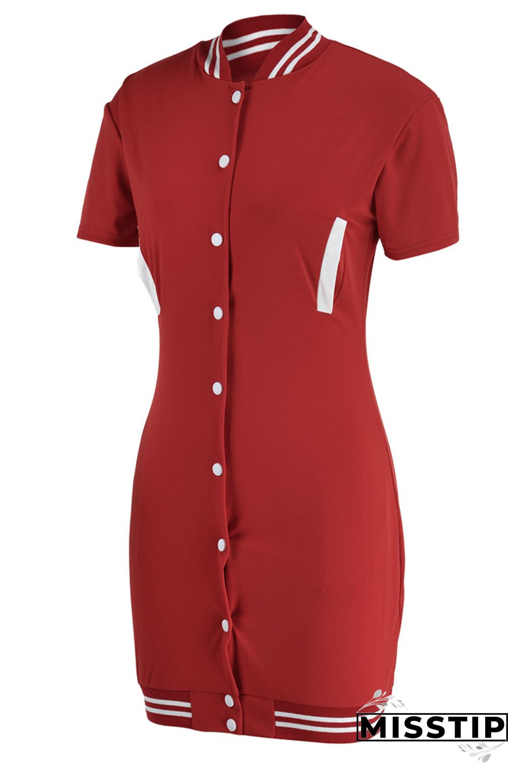 Red Casual Solid Patchwork Pocket Buckle Dresses