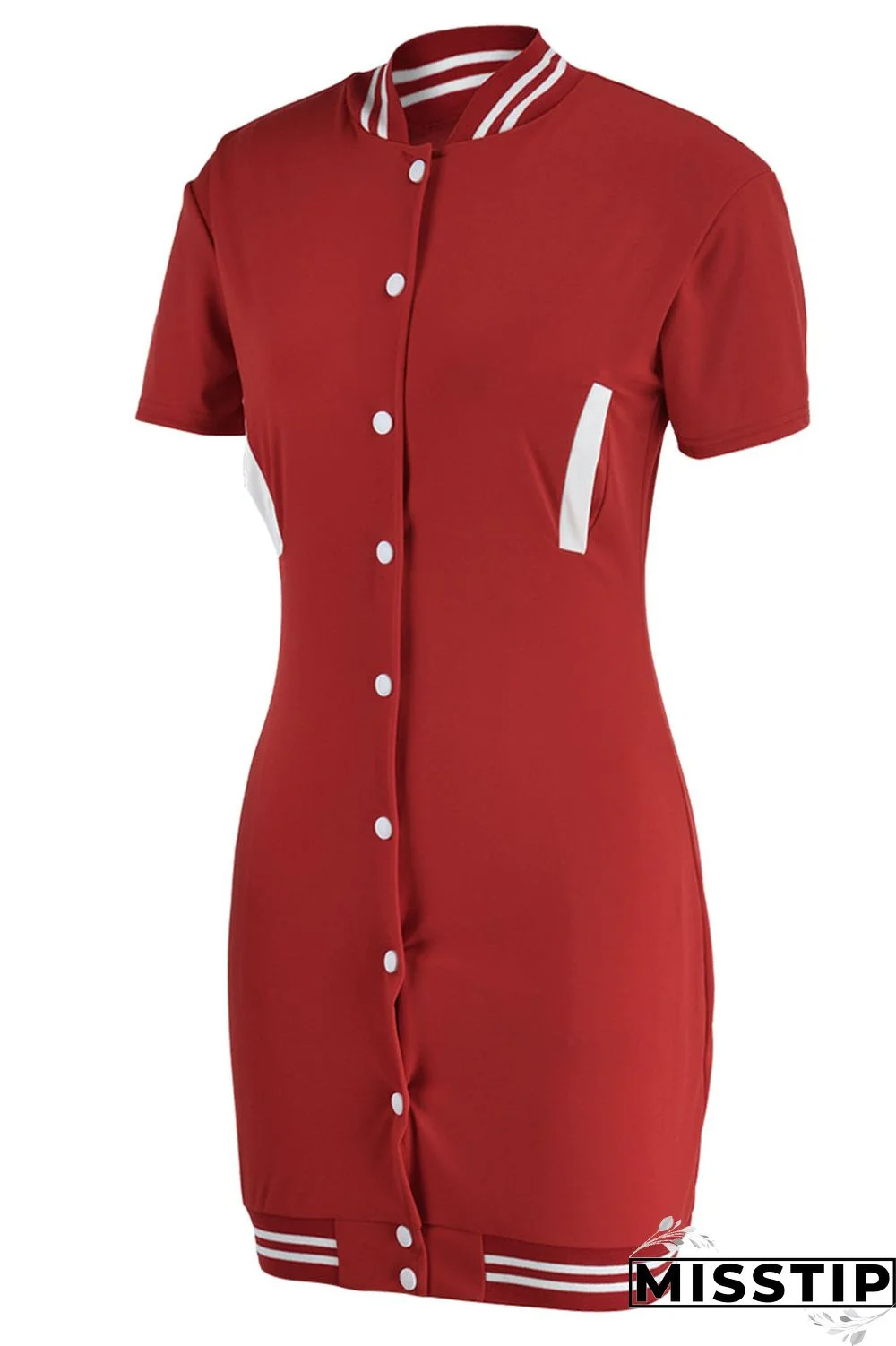 Red Casual Solid Patchwork Pocket Buckle Dresses
