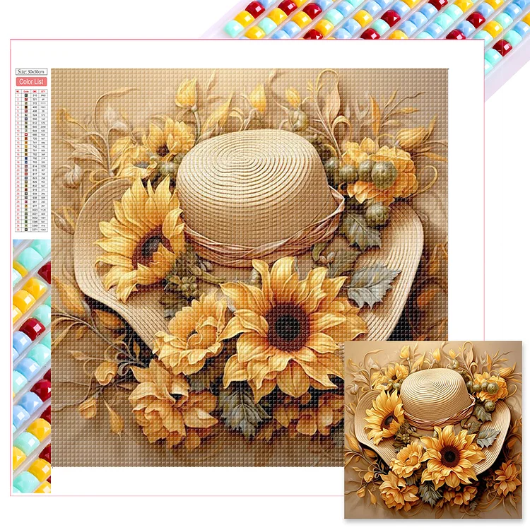 Sunflower Hat 30*30CM (Canvas) Full Square Drill Diamond Painting gbfke