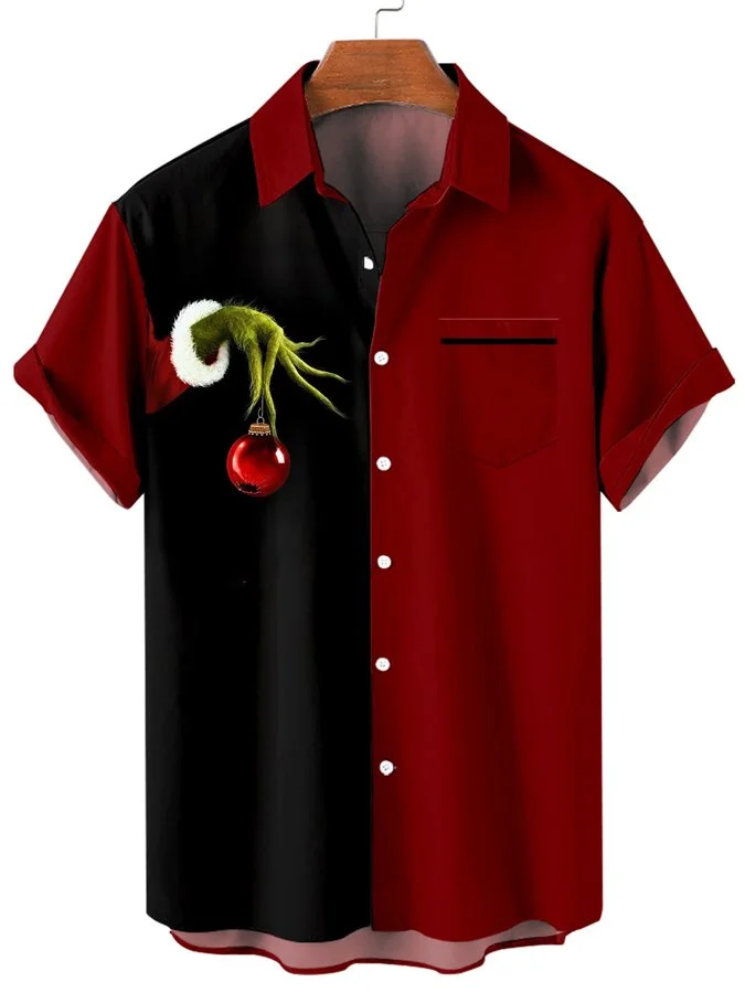 Men's Green Hand holding christmas ball Pocket Shirt