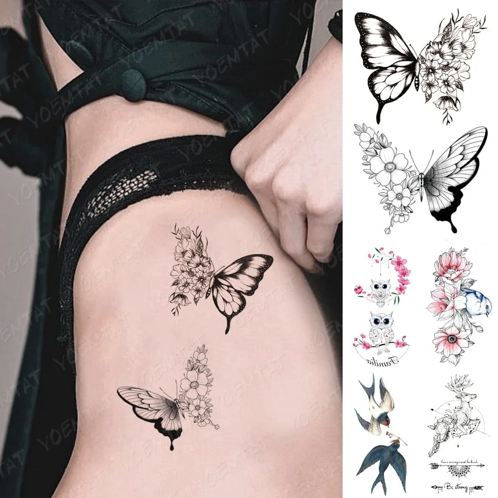 Waterproof Temporary Tattoo Sticker Geometric Butterfly Flash Tatoo Owl Swallow Hand Wrist Fake Tatto For Body Art Women Men