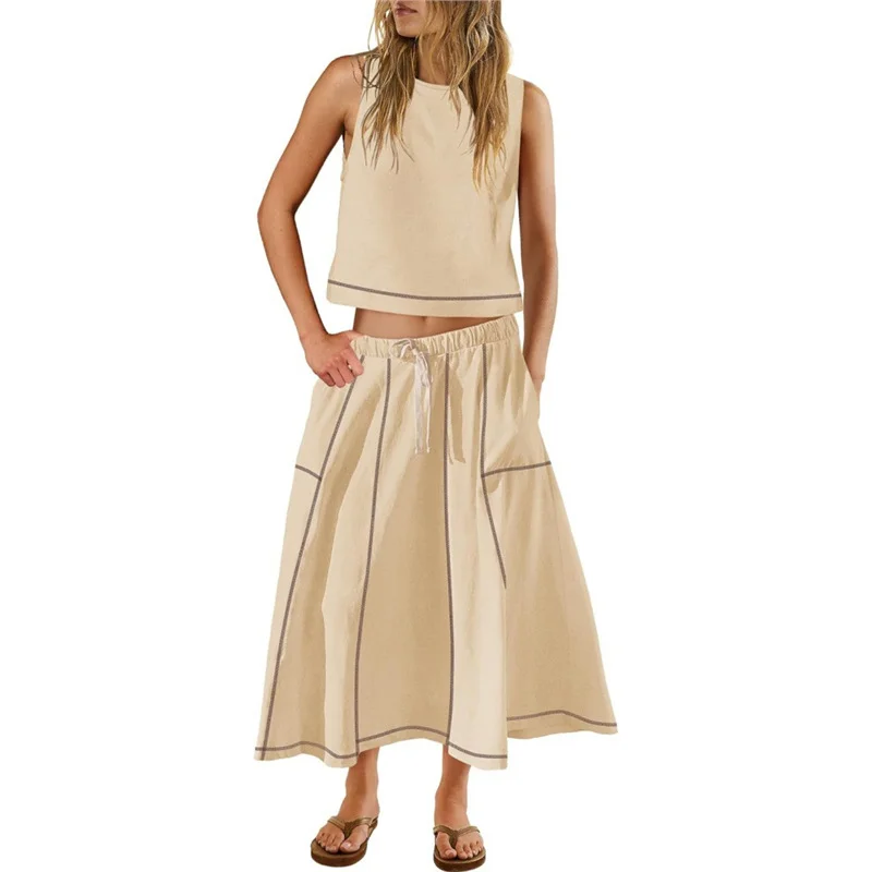 Athvotar Athvotar Hot 2025 New Summer Vacation Sleeveless Vest Half-Dress Cotton-Song Set Two-Piece Set