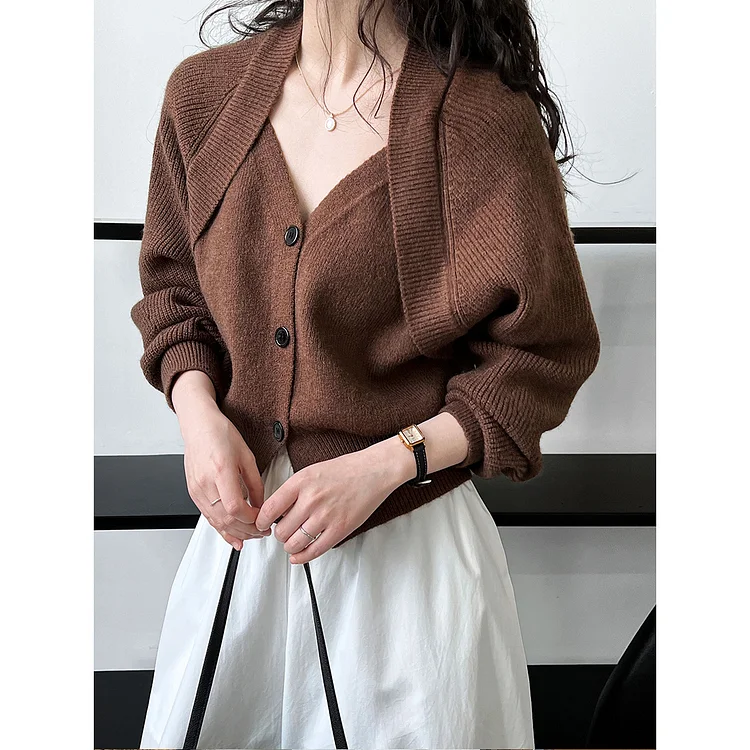 Literary Fake Two Piece Knitted Button Outwear