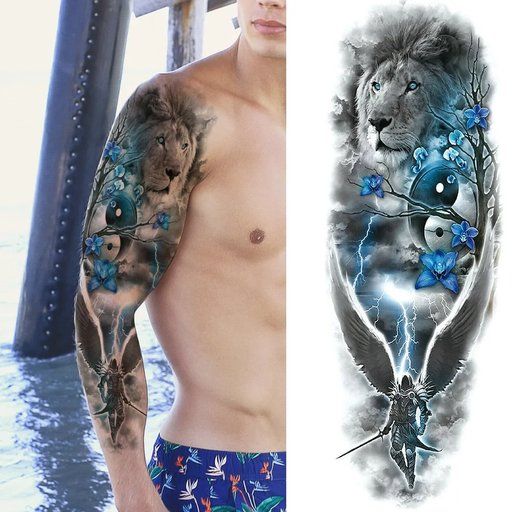 Sexy Wolf Full Flower Arm Temporary Tattoo Stickers For Men Body Art Sleeve Tattoo Decals Girl Women Waterproof Tatoo Fox Legs