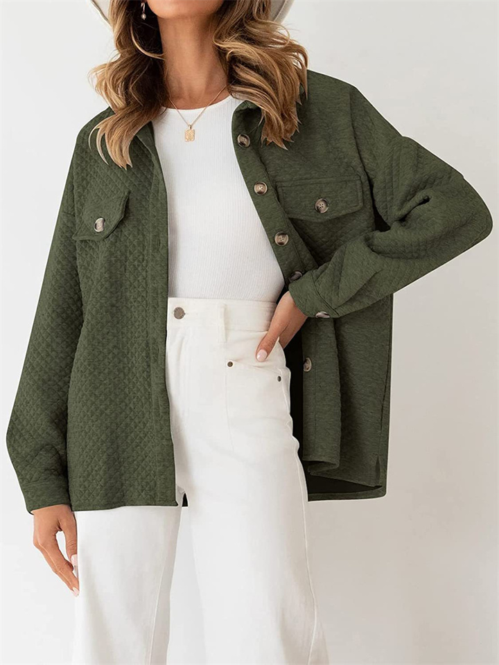 Women's Solid Color Diamond Pocket Lightweight Casual Jacket Coat White,Burgundy,Gray,Brown,Black,Dark Green S-XXL