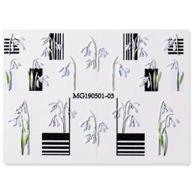 1PC Simple White Embossed Flower Lace 5D Sticker Three-dimensional Embossed Nail Art Decal Floral Butterfly Decoration