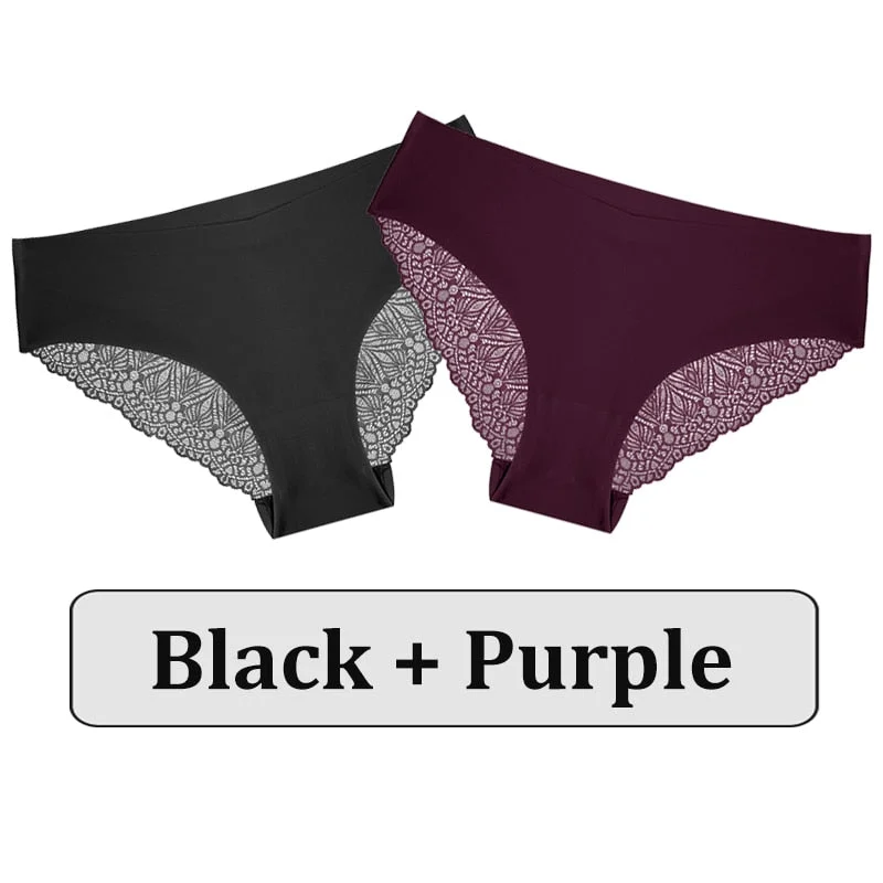 2PCS/Set Lace Panties Women Underwear Seamless Lingerie Sexy Panties Female Underpants Briefs Floral Lace Patchwork Woman Pantys