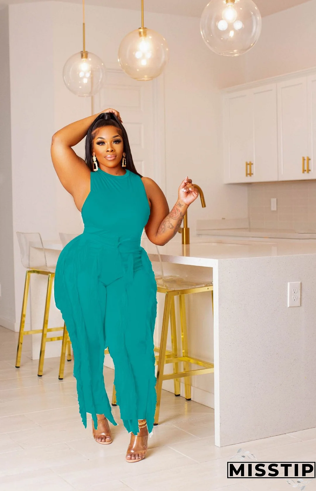 Women's Solid Color Tassel Two Piece Suit