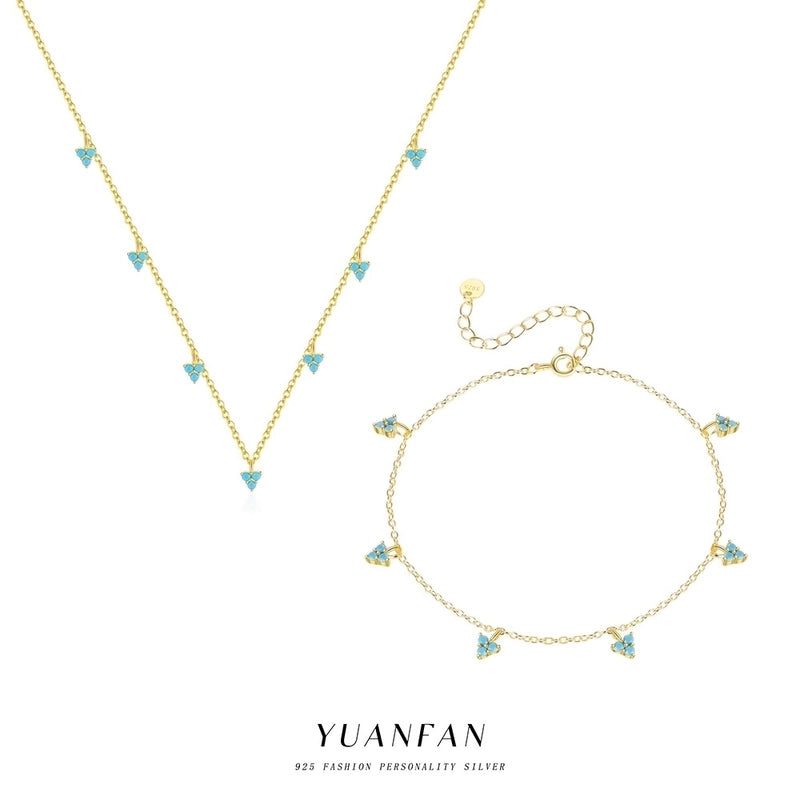 S925 Sterling Silver Turquoise Geometric Triangle Simple Necklace Women's Fashion All-Matching Special-Interest Design  Clavicle Chain