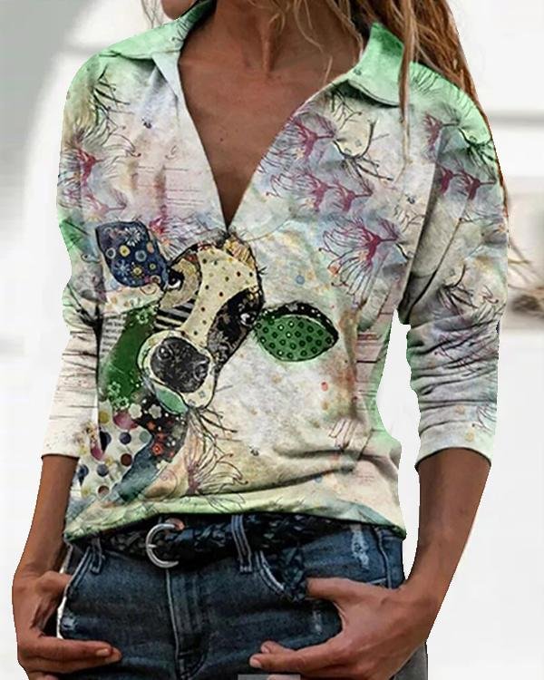 Animal Print Long Sleeves Casual Tops